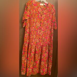 Elisabeth Claiborne Plus sz- 18 Bright Floral Shortsleeve Long Dress Floral